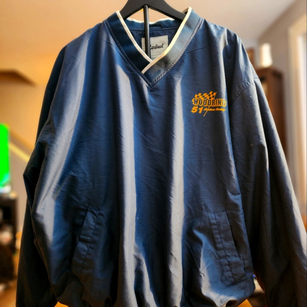 Vintage Woodring Brothers Racing Men's Blue Pullover Windbreaker Size XL
